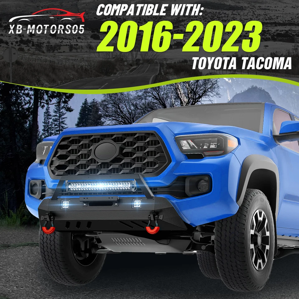 For 2016-2023 Toyota Tacoma 3rd Gen Front Bumper+Winch Plate,D-rings,LED Lights Foto 2 de 4