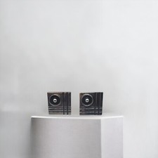 Square Silver Tone w/ Black Circle  Lines Sleek Sophisticated Shirt Cuff Links