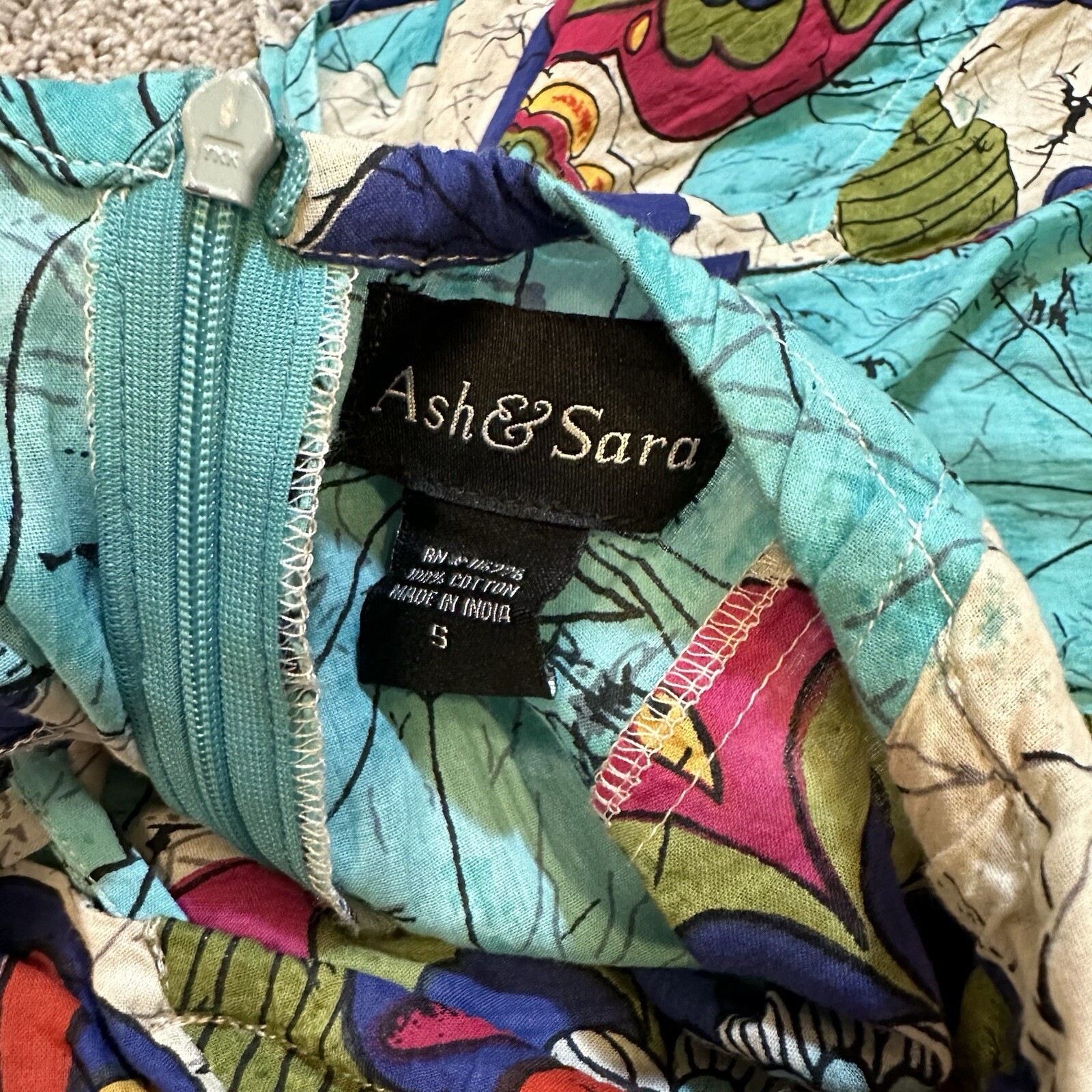 Ash & Sara Multicolor Patchwork 100% Cotton Open … - image 5