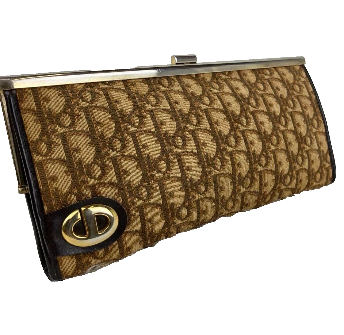 Sac à main pochette trotteur Christian Dior toile cuir marron authentique