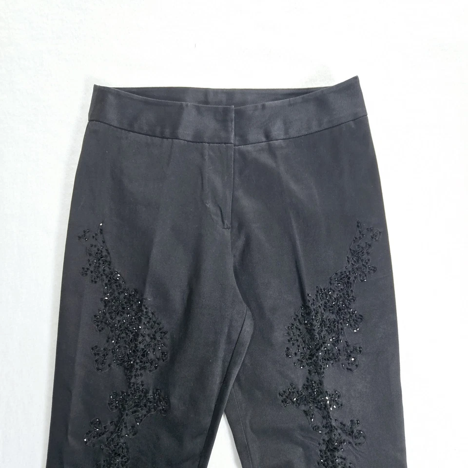 Pantalones Lillie Rubin Talla 2 Negros Para Mujer Estrás Chino Pierna Recta Frente Plano Foto 3 de 4