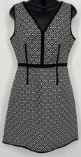 Max Studio Womens Geometric Floral Sheath Dress Size 4 Black White Workwear EUC