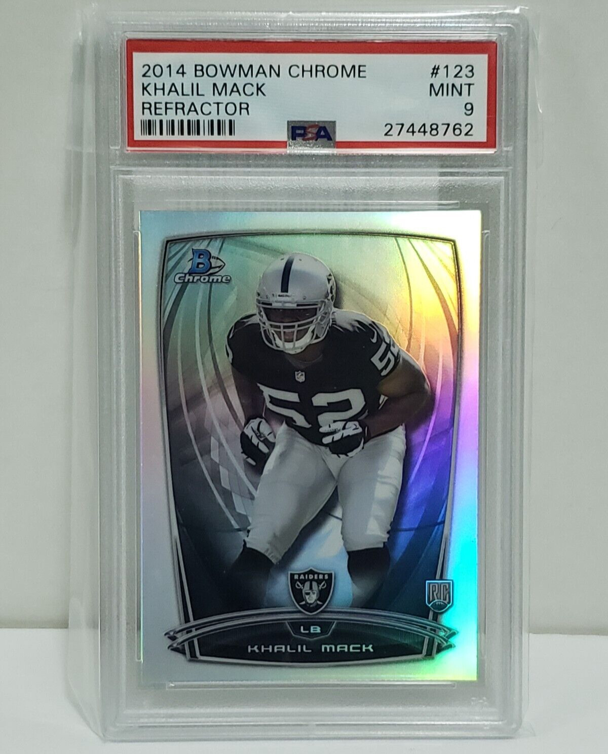 KHALIL MACK - Oakland Raiders 2014 Bowman Chrome Refractor Rookie Card #123 PSA9