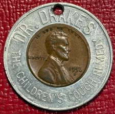 ENCASED COIN XF/AU 1956 D DR DRAKE'S FOR CROUPY COUGHS DUE TO COLDS-JUN302