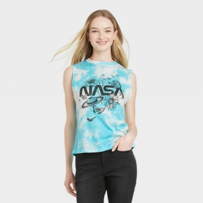 Women's NASA Graphic Tank Top - Blue Tie-Dye Size XL