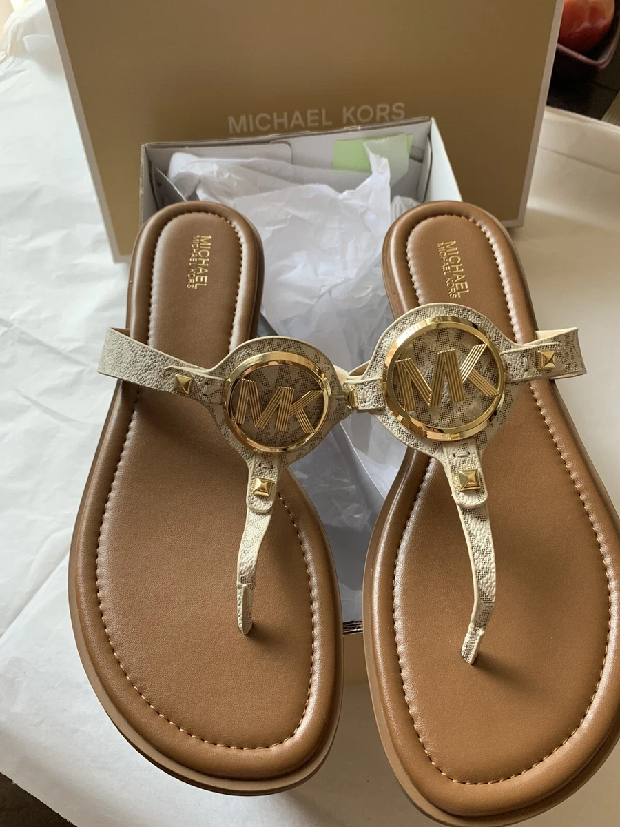 Michael Kors Aubrey Thong Flat Slippers MK Logo Vanilla SZ 11M - New in box