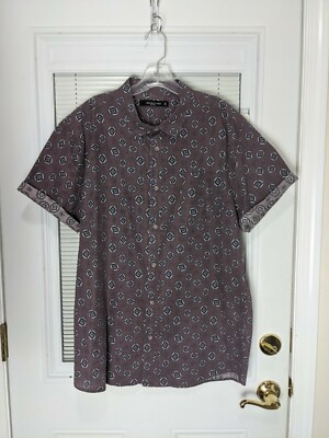 19 ninety One Men's Purple Patterned Short Sleeve Button Collared Dress Shirt XL