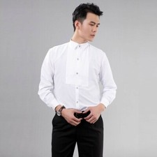 Men Gents White Wing Collar Pleated Front Evening Classic Shirt Party Formal Top