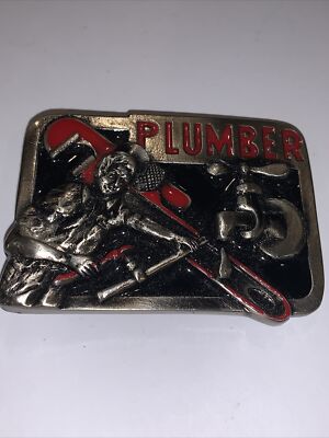Vintage New Brass Enamel belt buckle- Plumber | eBay