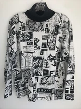 VTG Fashion Force Womens MEDIUM Graphic Mock Neck Shirt Top MADE IN USA G28