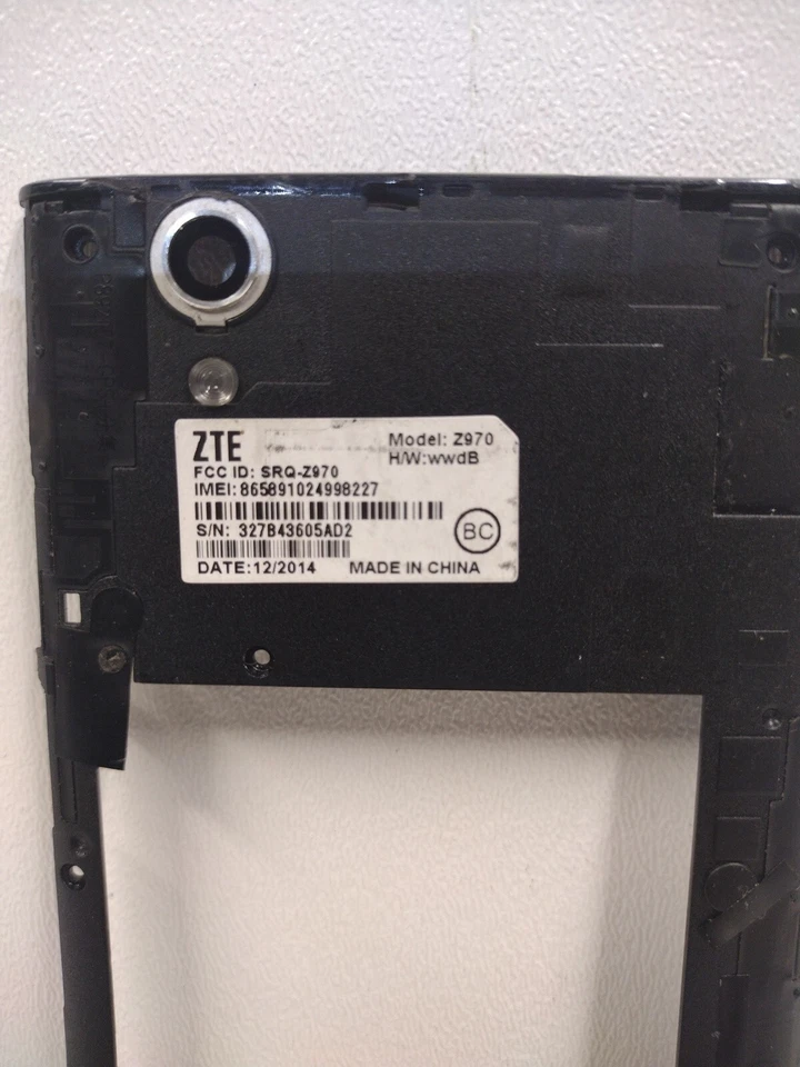 Original ZTE ZMAX Z970 Black Mid Frame Back Housing Camera Lens Replacement OEM  - Image 2 of 3