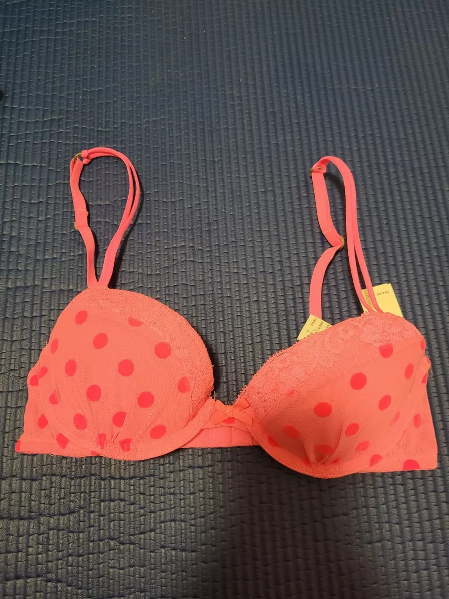 Hollister Gilly Hicks Push Em Up Plunge Bra 34A Pink Dots Original $44.95