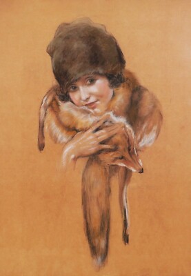 Léo fontan French Drawing Oil Painting Portrait Young Woman Girl Child 1920