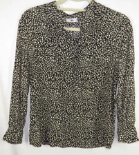MNG Mango Women's Black and Cream Tulip Print Textured Blouse Size 4