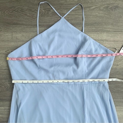 LOVELY Diamond Halter Maxi Dress Size 20 Sky Blue Lux Chiffon Side Slit Formal - Picture 9 of 12