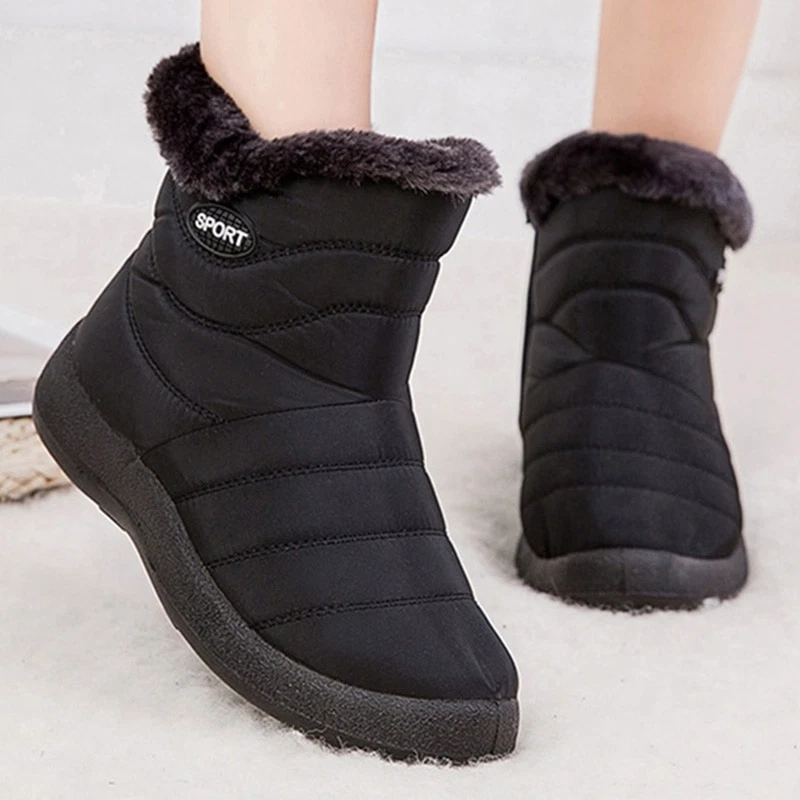 Waterproof Winter Women Shoes Snow Boots Fur lined Slip On Warm Ankle Size US