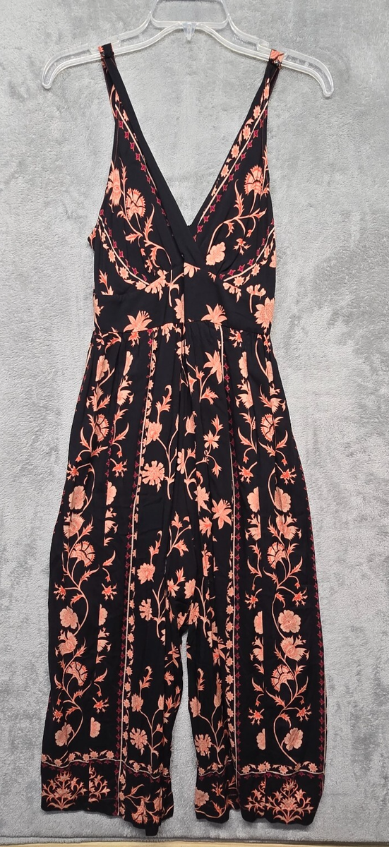 Plenty By Tracy Reese Jumpsuit Womens Sz 0 Black Floral Wide Leg