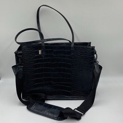 Beis Large Work Tote Black Carry On Alligator Print Laptop Bag