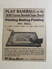 Carrom Baseball Game Board Ludington Michigan 1938 Sporting News Baseball 4X6 Ad