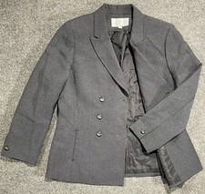 Tahari ASL Arthur Levine Blazer Double-Breasted Gray Herringbone Jacket Sz 10