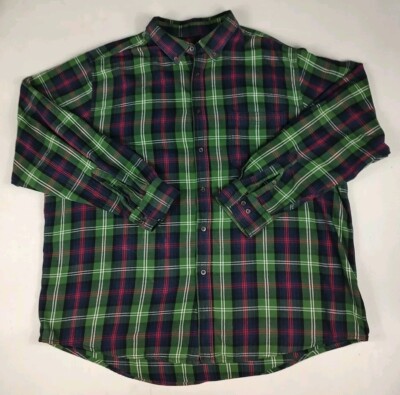 Faded Glory Mens Button Down Flannel Long Sleeve Shirt Green Red Size 2XL