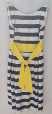 Vintage AB STUDIO Black & White Striped Sleeveless Dress Yellow Tie Sash SZ 6
