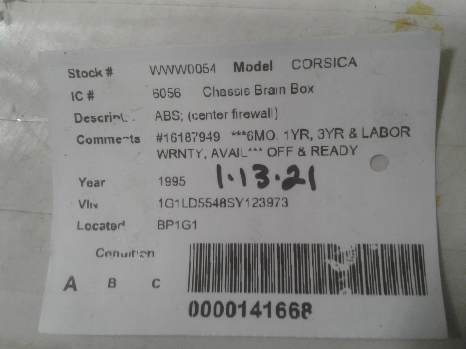 Used ABS Control Module fits: 1995 Chevrolet Corsica ABS center firewall Grade A Foto 3 de 4