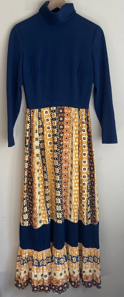 Dress Maxi Vintage 60s 70s Boho Hippy Prairie Floral Womens Size Small Blue - Image 2 of 4