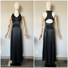 Vintage Jessica McClintock Gunne Sax Evening Gown Satin Black Sz 5/6 Whimisigoth