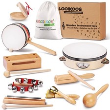 LOOIKOOS Toddler Musical Instruments Montessori Natural Wooden Percussion Ins...