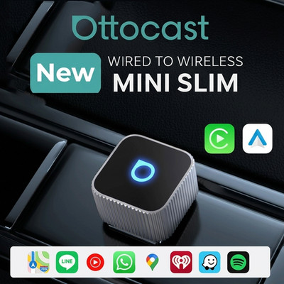OTTOCAST Mini Slim Wireless Adapter Apple CarPlay Android Auto USB Plug & Play