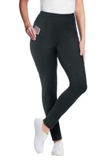 Woman Within Plus Size Petite Stretch-Cotton Knit Pull-On Pocket Leggings