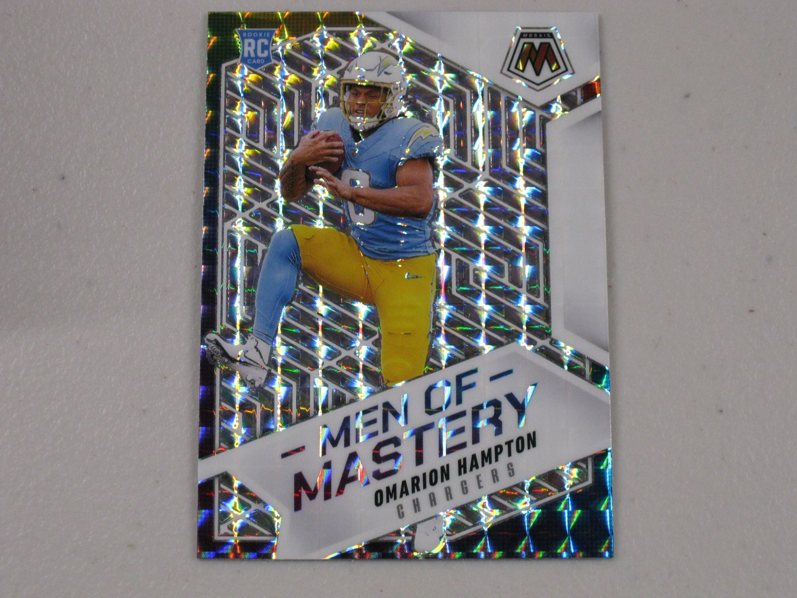 2025 Panini Mosaic Men of Mastery Silver Mosaic Prizm #16 Omarion Hampton RC