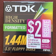 TDK High Density 10-Pack Formatted 1.44 MB 3.5" Floppy Disks MF-2HDIF