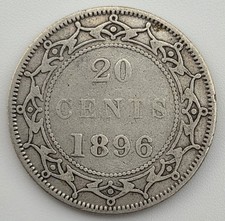 Pièce de 20 cents argent Terre-Neuve 1896 *** pièce erreur de stratification*** grande 96