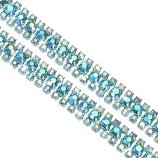 1 Yard 3 Reihen Rhinestone Close Chain Trim Lake Blue AB Rhinestone