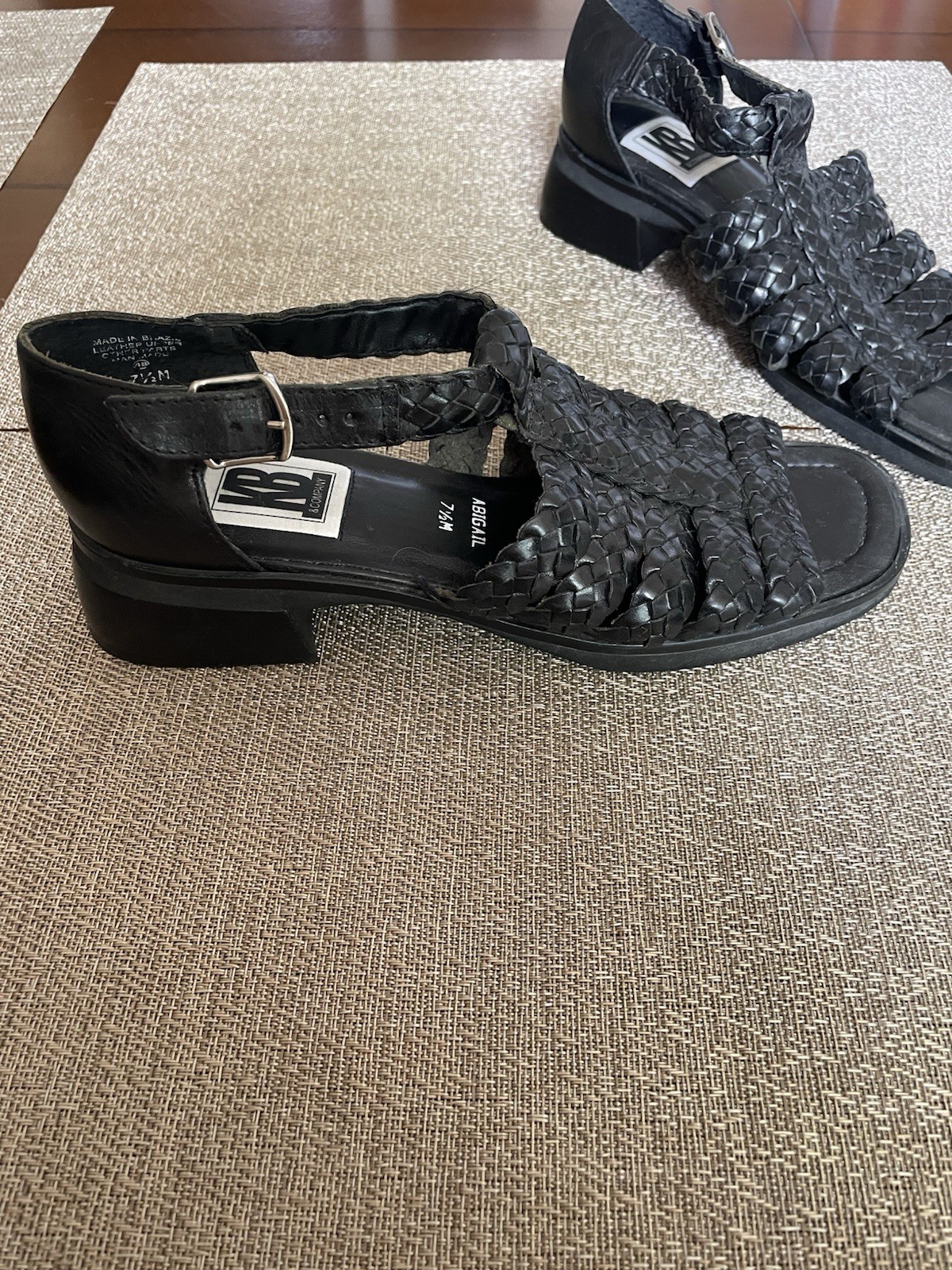 Vintage Braided Strappy Black Leather Buckle Sandals Women's 7.5M