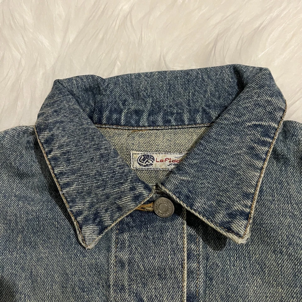 Vintage Denim Jacket Size XS / S La Flaca Blue Y2K Retro Washed Effect Jean - Image 3 of 4