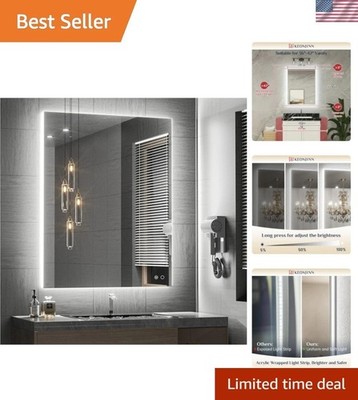Luxury 28 x 36 Inch LED Bathroom Mirror with Shatterproof Glass & Smart Dimming