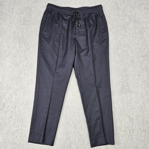 Isaia Pants 50R (32x27) Iconico Drawstring Trousers Wool Blend Italy Dark Blue