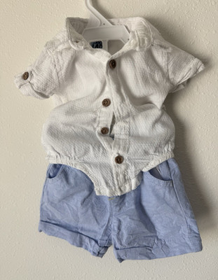 Little LAD Baby Boys 2pc Solid White Button-Up Shirt Blue Shorts Set 0-3M
