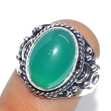 925 Silver Plated Hot Deal Green Onyx Ethnic Ring Jewelry Size US 6.5 GW