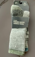 2 Pair Alpine Design Black Hiking Crew Socks w/Merino Wool Men's Size Large 9-12