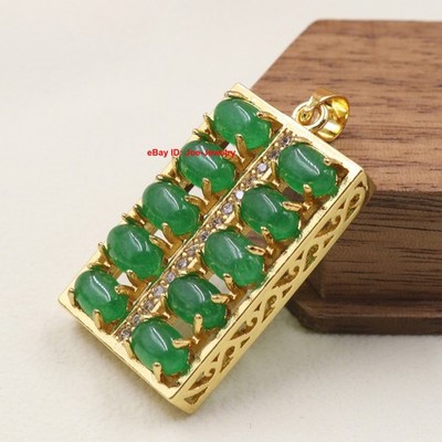 Gold Plated Alloy Heated Green Jade Abacus Pendant Best Gift 33mm H
