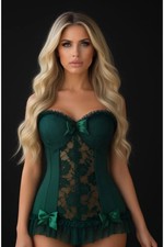 Lavish Dark Green Lycra  Lace Hook  Eye Stretch Bustier Corset