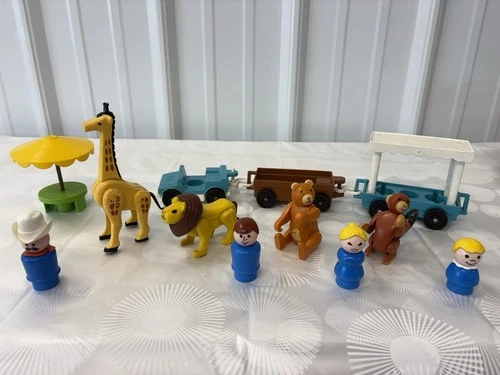 Vintage Lot of 1970s Fisher-Price Little People Zoo Animals Zoo Keeper Train