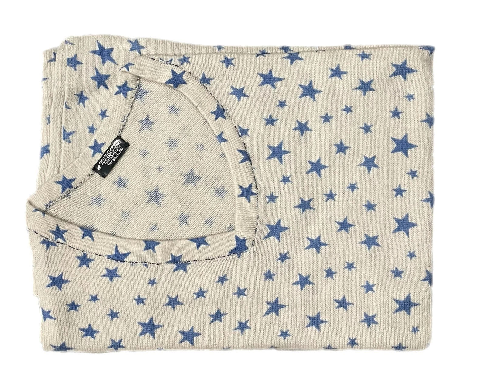 Blue Star Pattern Cashmere Poncho Pashmina Wool Cape Wrap Soft Warm Women