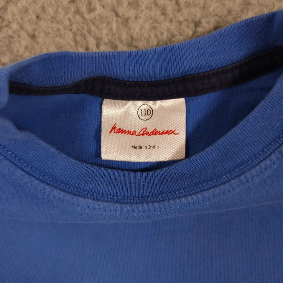 Camisa Hanna Andersson Niños 110 EE. UU. 5 Azul Naranja Bordada Tigre Cuello Redondo Camiseta Foto 3 de 4