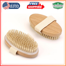 2 Pcs Natural Bristle Dry Brush Set for Body Scrubbing and Exfoliation