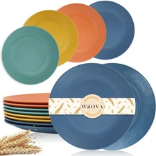 Wheat Straw Dinner Plates 10 Inch Unbreakable Set of 8 - Dishwasher & Microwave
